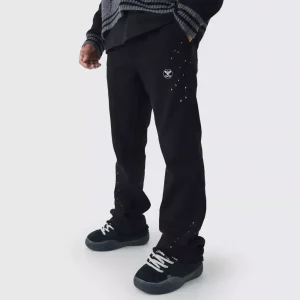 Relaxed Flared Carpenter Paint Splatter Trousers