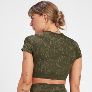 Seamless Pattern Crop Top - Olive Green