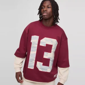 Oversized Half Sleeve Faux Layer 13 Applique Sweatshirt