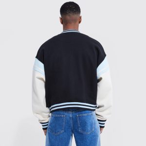 Boxy Applique Tape Detail Jersey Varsity Jacket
