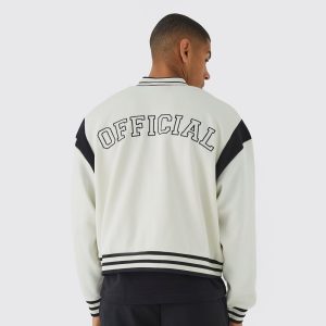 Oversized Applique Basketball Jersey Varsity Jacket