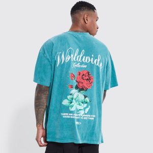 Oversized Washed Worldwide Floral Graphic T-shirt